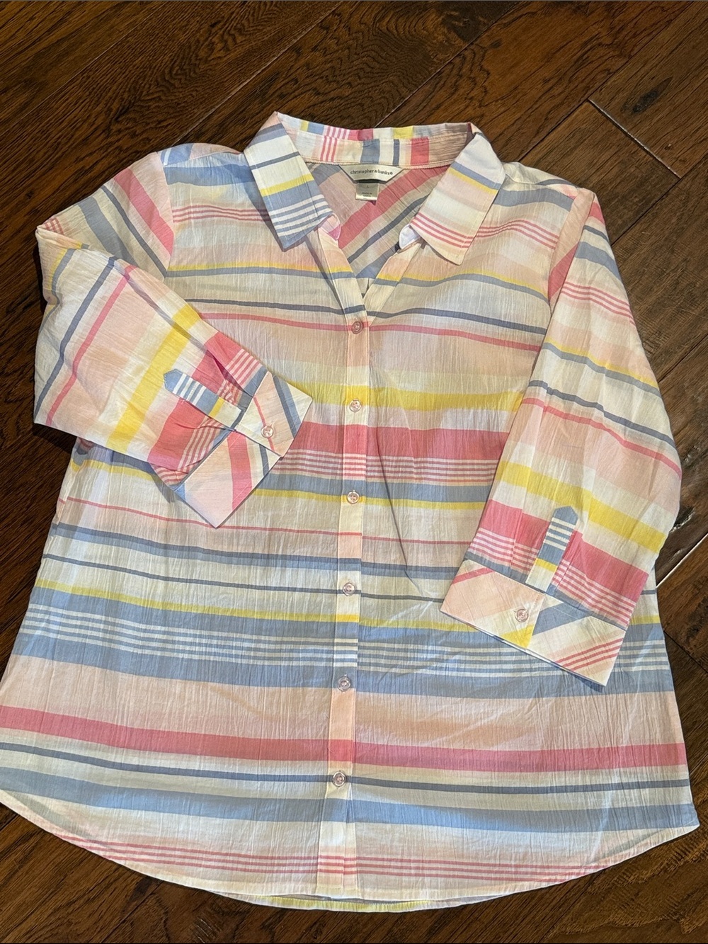 Women’s Pastel Striped Button-Up Shirt - Multicolor Cottagecore